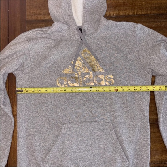 Adidas Pullover Hoodie Men Sz M Gray Sweatshirt Gold Liquid Foil - Picture 3 of 11
